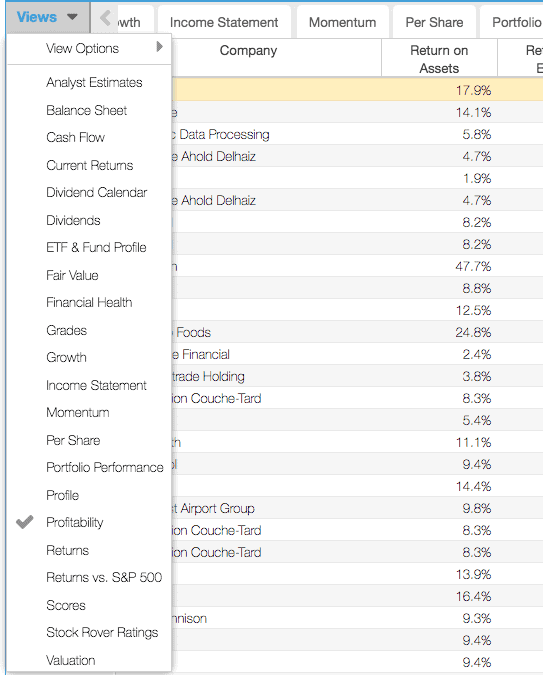 Table view options