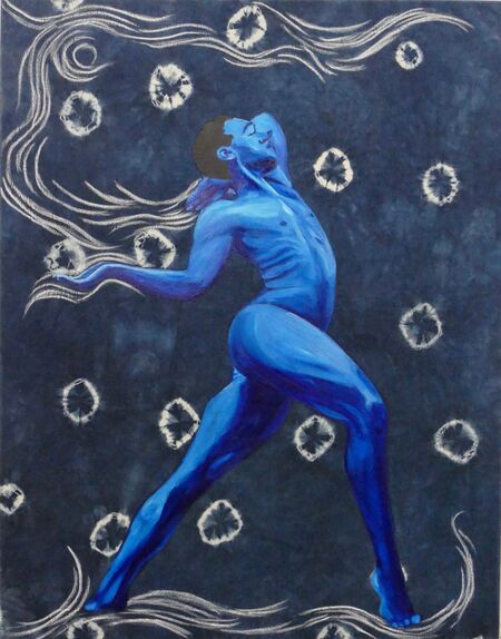 Sola Olulode, ‘CELESTIAL’, 2025, Mixed Media, Indigo, batik,oil, pastel on canvas, Wunika Mukan Gallery