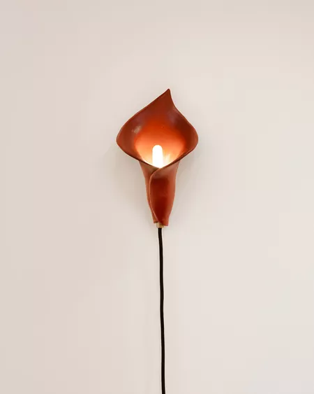 Eny Lee Parker, ‘Calla Lily Sconce Red 1’, 2025, Sculpture, Hand-painted ceramic, brass parts, Hannah Traore