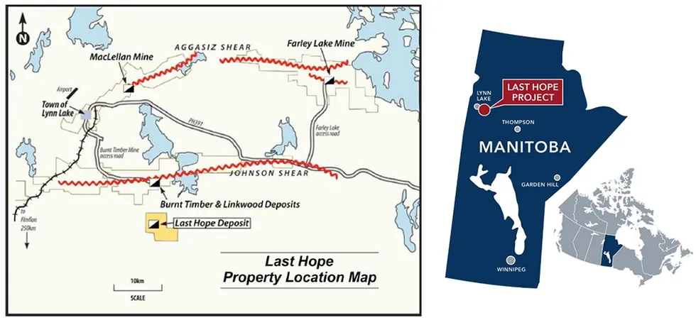 55 North Mining's Last Hope Property Location Map