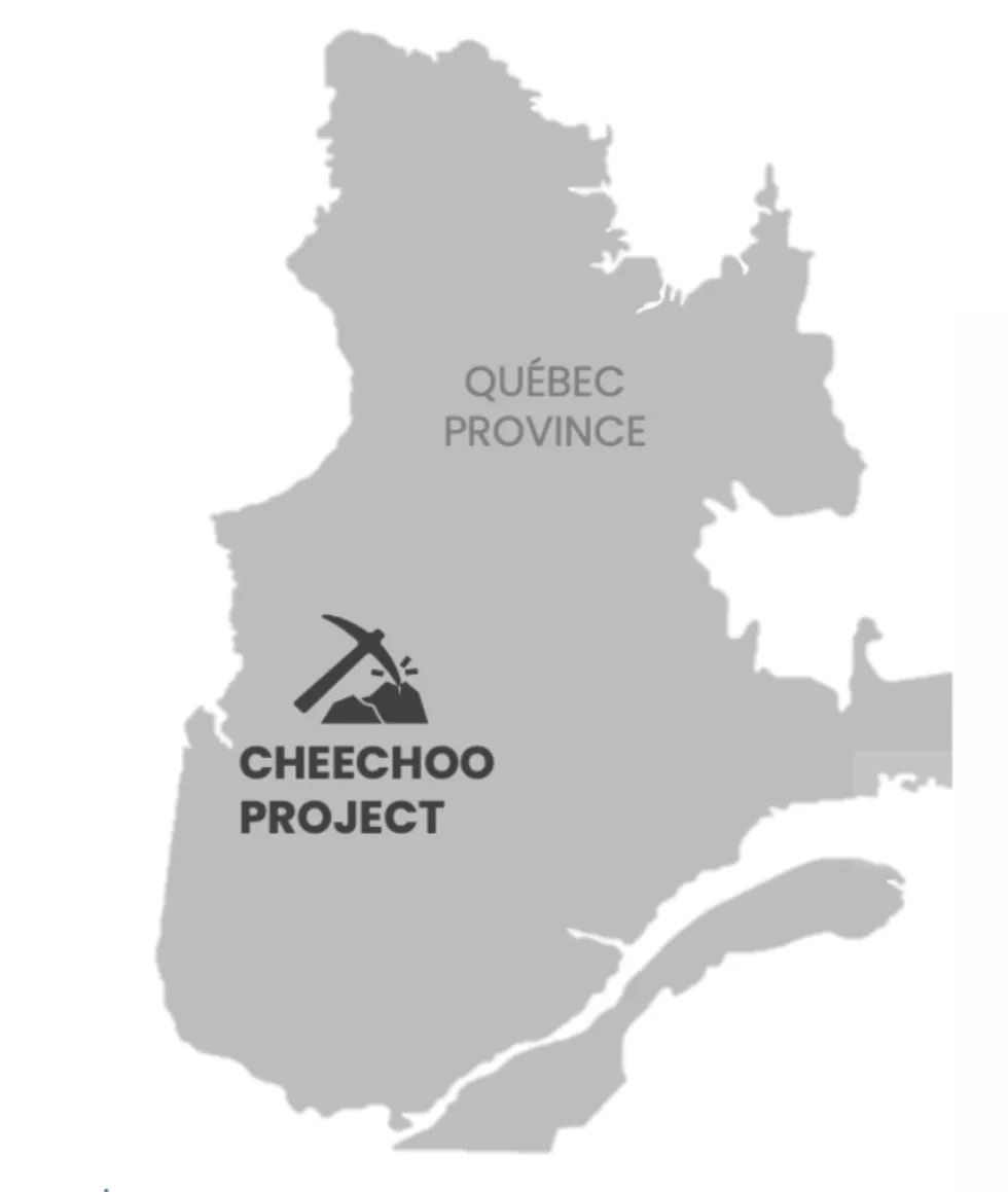 Map of Quebec highlighting the Sirios resources' Cheechoo Project location.