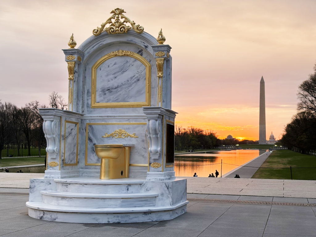 Giant Golden Toilet Sculpture Appears Near Lincoln Memorial in D.C.: ‘A Throne Fit for a King’