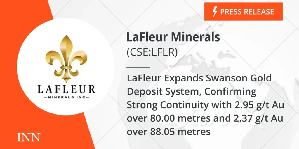 LaFleur Expands Swanson Gold Deposit System, Confirming Strong Continuity with 2.95 g/t Au over 80.00 metres and 2.37 g/t Au over 88.05 metres