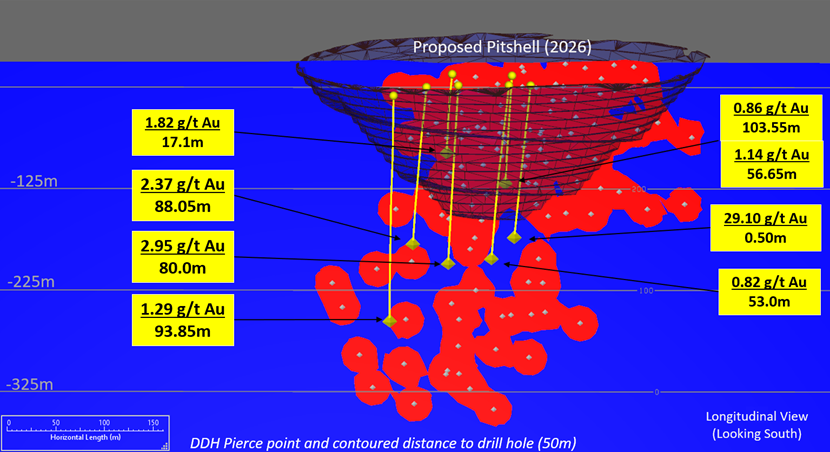 Longitudinal section of the Swanson Gold Deposit with reported grades