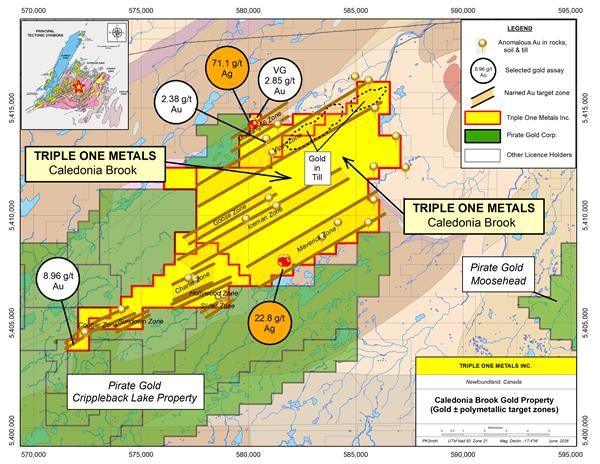 Caledonia Brook Map of new gold and polymetallic zones