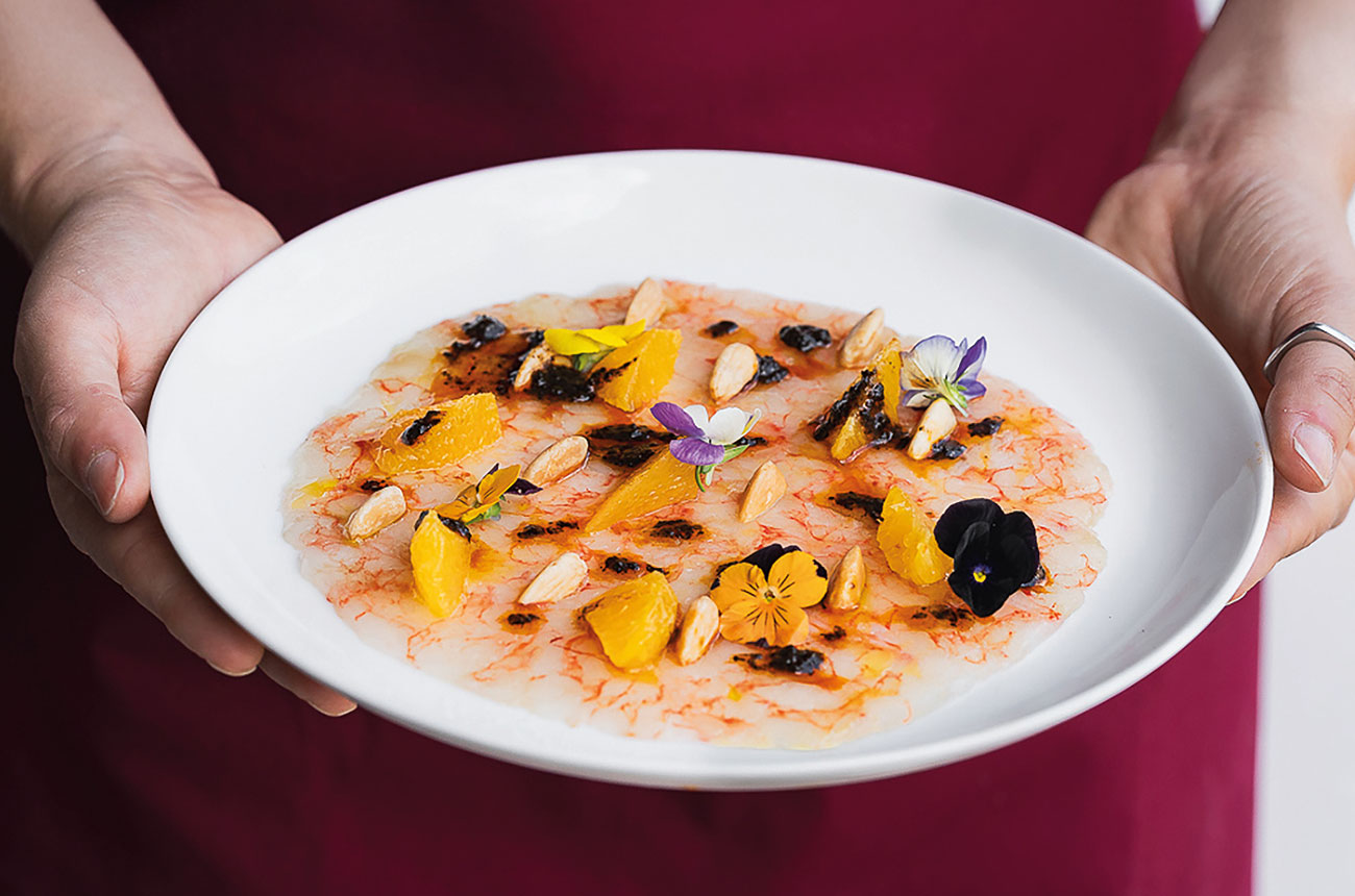 red prawn carpaccio