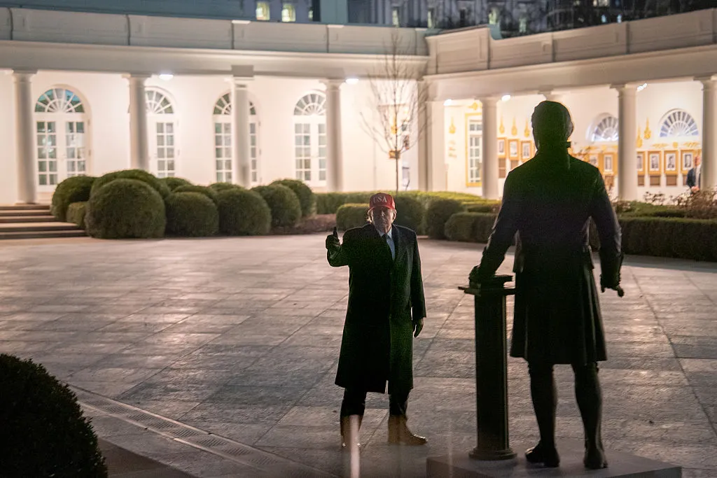 Trump Installs New Thomas Jefferson Bronze Sculpture in White House Rose Garden