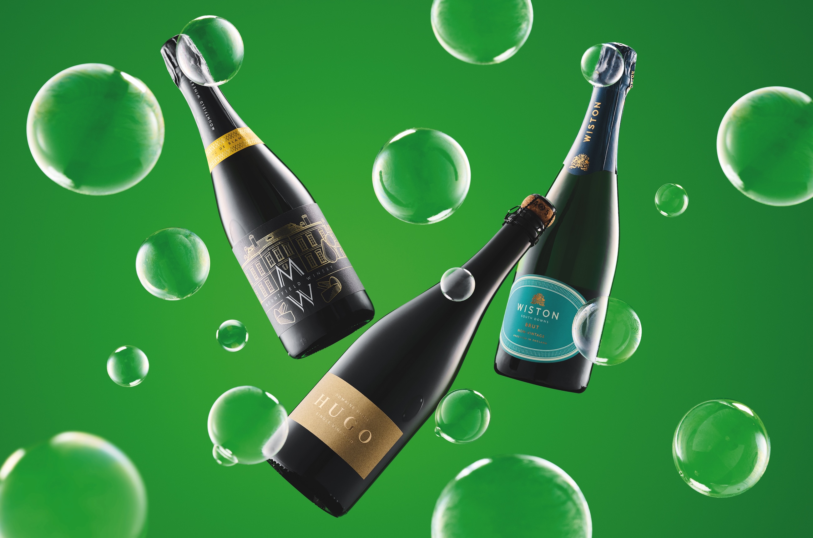 Bottles of English sparkling wine